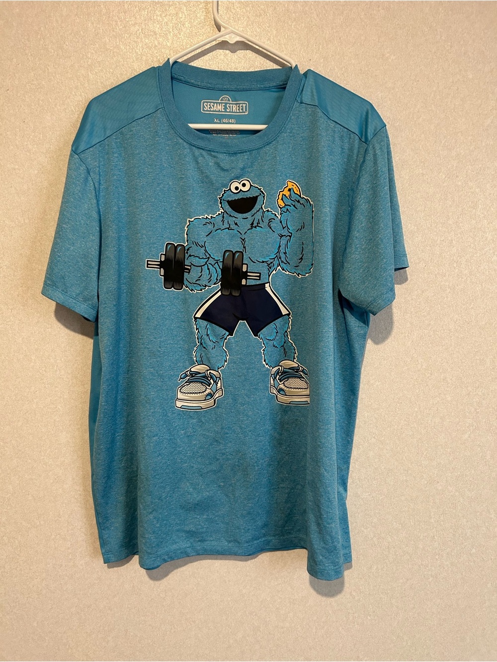 Unisex Certified 123 Sesame Street Cookie Monster Tee Shirt, Blue, Size XL